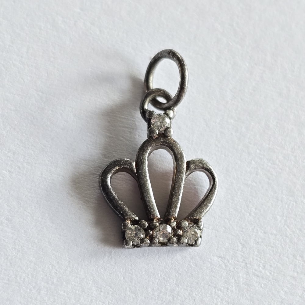 Crown charm pendant silver tone metal tiara tiny small royal princess queen
